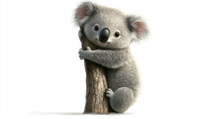 Adorable Koala Hugging a Tree Trunk
