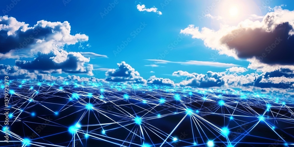 Poster A futuristic digital canvas, where a network of interconnected lines and glowing blue dots, symbolized the interconnectedness of data and communication in the modern age,