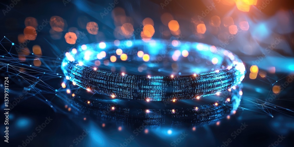 Poster A digital shield of glowing locks encircles a stream of data as it traverses the network, a visual metaphor for the unbreakable security of data encryption.