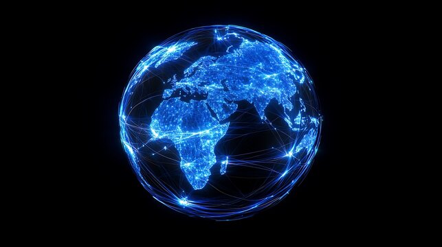 planet earth in space , binary code technology , glowing sphere on black background