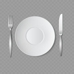 White Plate with Fork and Knife Cutlery Set Vector