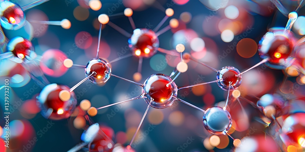 Poster a microscopic realm of interconnected atoms and molecules, a vibrant abstract representation of scie