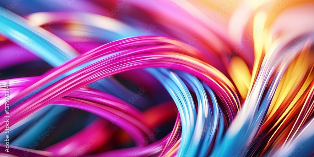 Poster a vibrant, abstract symphony of colored wires, forming a futuristic technological tapestry woven by 