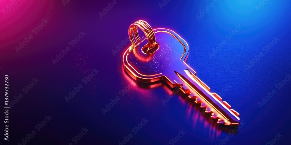 Leinwandbilder a digital key, symbolizing security and protection, rests on a deep blue backdrop, representing the 