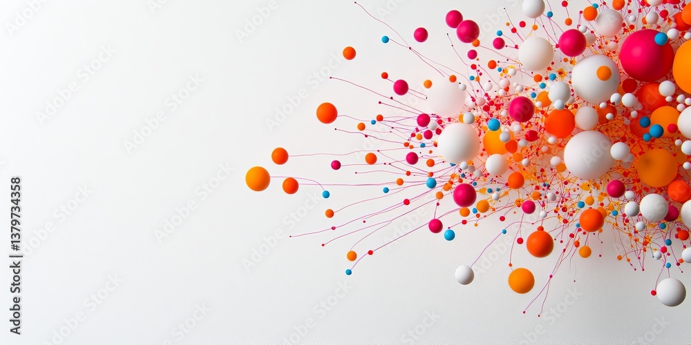 Leinwandbilder A vibrant tapestry of connected dots and lines unfurls against a pristine white canvas, symbolizing the boundless reach and intricate workings of a complex network. This