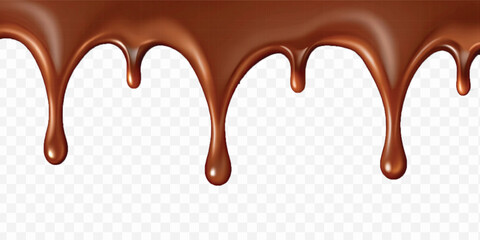 realistic dark liquid  chocolate dripping and flowing down from the top, isolated on white background