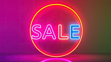 A colorful neon sign displaying the word sale in a circle