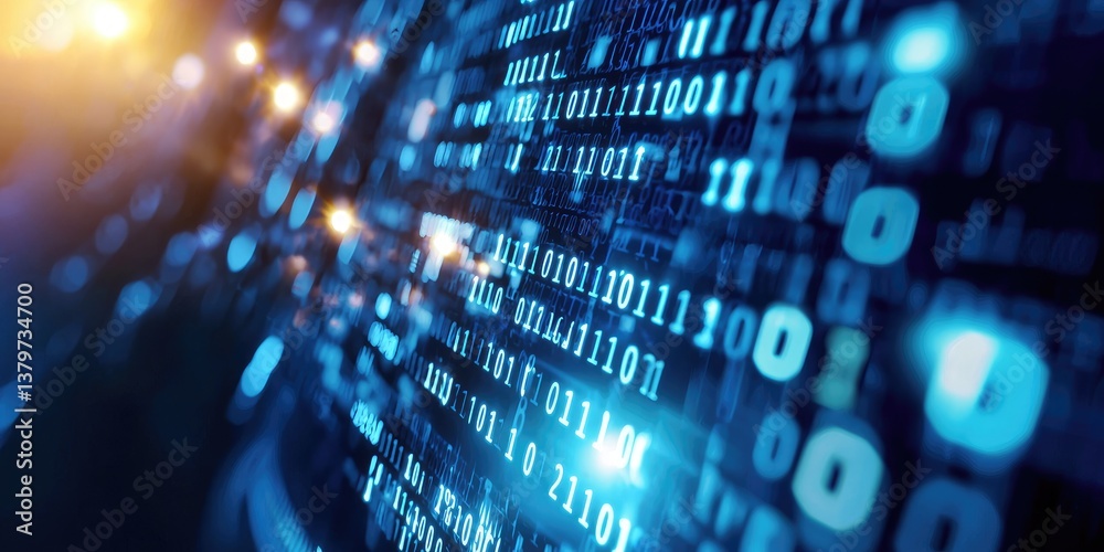 Poster A sea of binary code, in shades of electric blue, shimmered across the cold, metallic surface of a computer monitor, hinting at the vast power hidden within the matrix.
