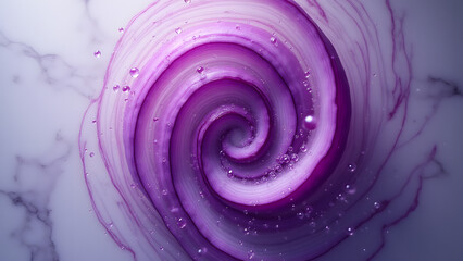 Purple carrot spiral creates violet whirlpool. Marble showcases swirling colors as air pockets trace helical patterns in turbulent vortex.