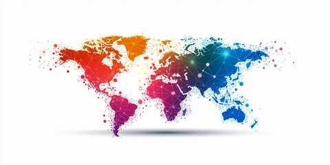 A global network, a world map painted with vibrant dots and lines, symbolizing the interconnectedness of businesses across the globe. A vector illustration, perfect for c