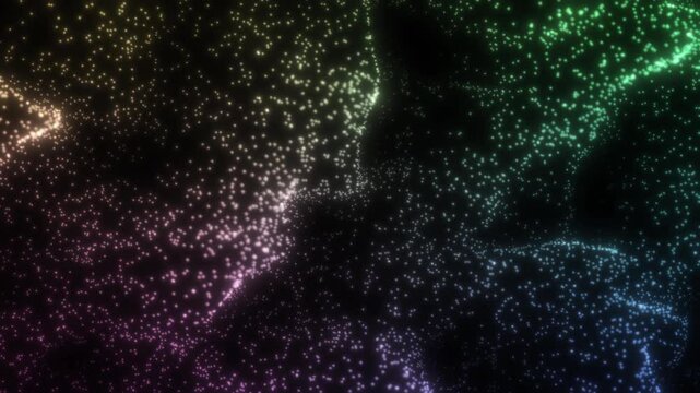 Particles Moving Like Waves on Black Background. 3D Illustration of Quantum Mechanics with Wave Function Uncertainty Principle.