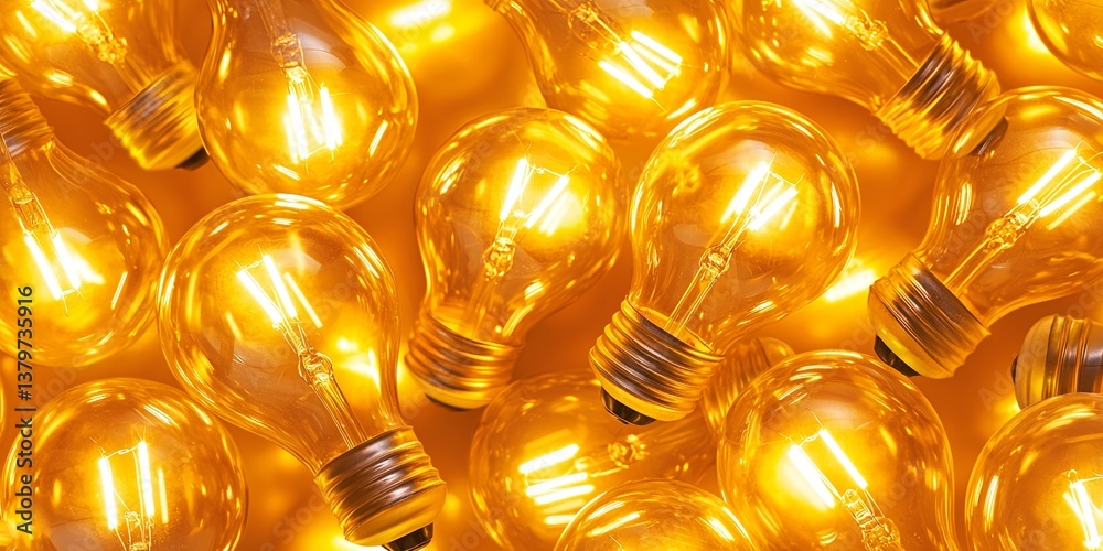 Poster A vibrant pattern of yellow light bulbs, casting an inviting glow, with each bulb subtly outlined in a shadow, creating a sense of depth and intrigue.