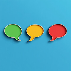 several speech bubbles in different colors on a blue background. icons and remarks. Free space for text or image. Concept of online communication or communications