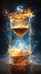 Fiery Hourglass with Water and Flames By Generated AI