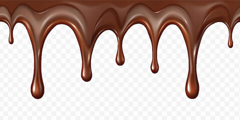 realistic dark liquid  chocolate dripping and flowing down from the top, isolated on white background