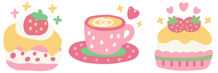 Colorful Desserts Featuring Cakes and Cup with Heart Decorations