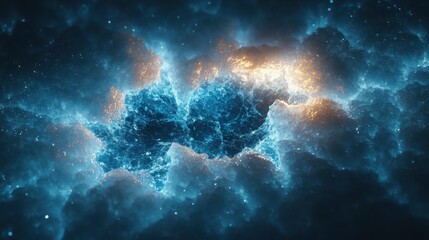 Fototapeta premium Abstract Cosmic Nebula Glowing Blue and Gold Energy Burst Fractal Art Background