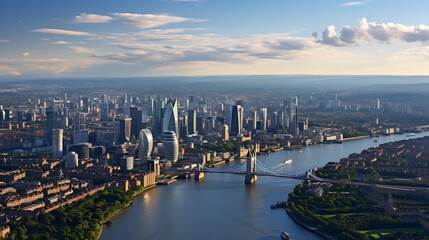 Fototapeta premium Aerial View of London Skyline Featuring Tower Bridge and Thames River