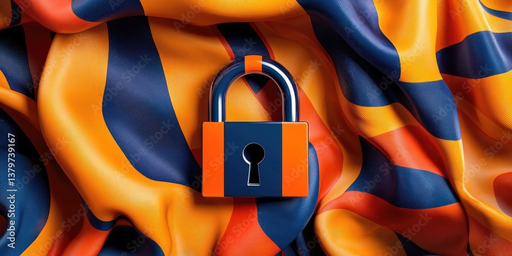 Poster a vibrant orange and blue padlock, a symbol of robust cybersecurity, stood defiant against a backdro