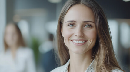 Fototapeta premium Professional's Confident Gaze: A Portrait of Success and Determination in a Modern Setting. Capturing the essence of confidence and leadership in a dynamic professional environment.