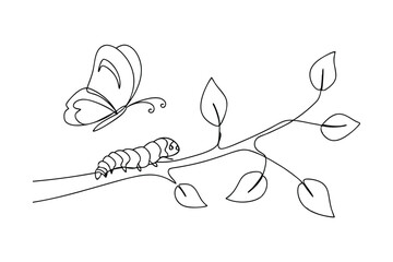 Caterpillar, Butterfly, Transformation, Branch, Leaves, Growth, Nature, Life Cycle, Metamorphosis, O