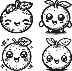 Adorable Cartoon Orange Illustrations &ndash; Playful Black-and-White Fruit Art