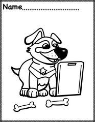 Dog with bones Coloring page, activity for kids, preschool, kindergarten and homeschool , fit for 8.5”x11” size