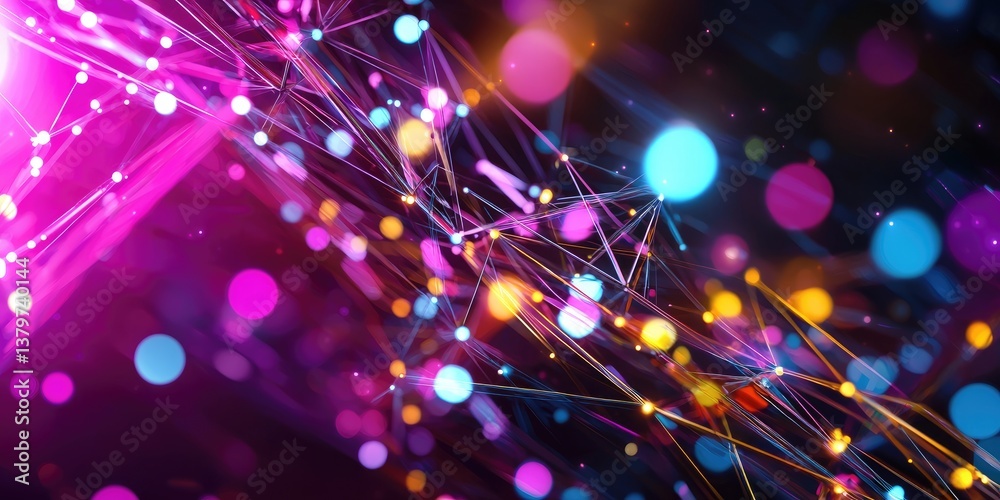 Aufkleber A vibrant, abstract digital canvas explodes with interconnected nodes and glowing pathways, representing a vast, complex network of big data. The futuristic scene is rend