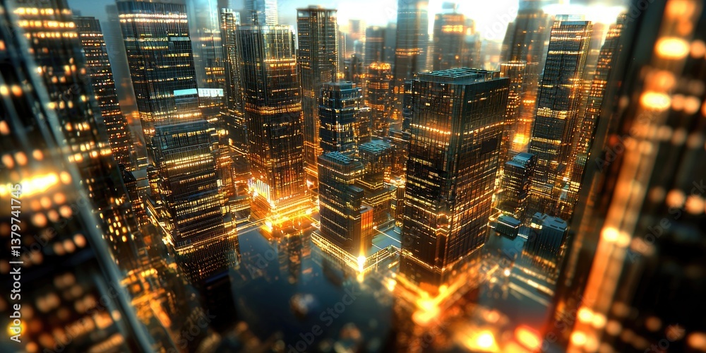 Leinwandbilder a symphony of data, a futuristic metropolis built of interconnected blocks and nodes, where digital 