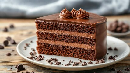 Rich Chocolate Layered Cake with Creamy Frosting on Rustic Table