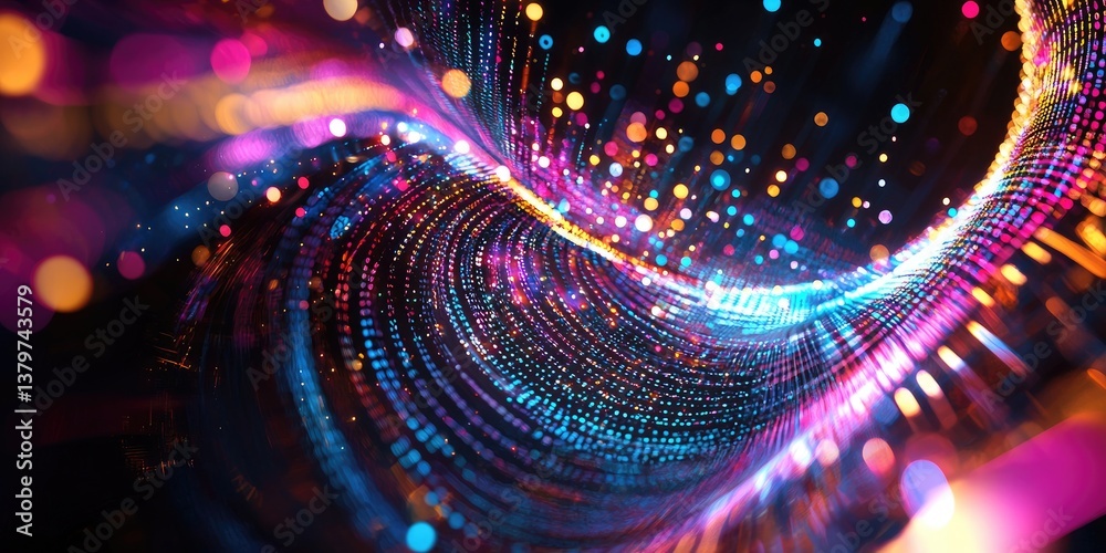 Aufkleber A swirling vortex of vibrant, pulsating dots, a digital canvas where binary code writhed and danced, creating a futuristic, matrix-like backdrop.