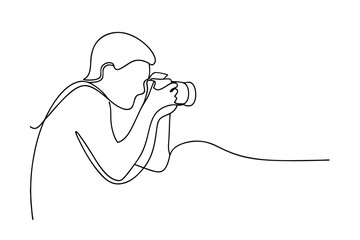 Single Line Drawing Photographer Capturing Moment with DSLR Camera