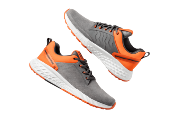 Modern Gray and Orange Athletic Shoes on transparent background