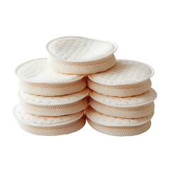 A stack of soft, creamy nursing pads promising comfort and absorbency, ideal for new mothers needing gentle care against delicate skin, shown against a bright white background.