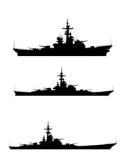 Silhouette vector illustration of a military battleship icon on a black and white background