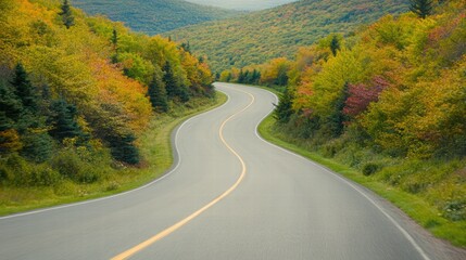 Naklejka premium Scenic Winding Road Through Vibrant Autumn Foliage Landscape
