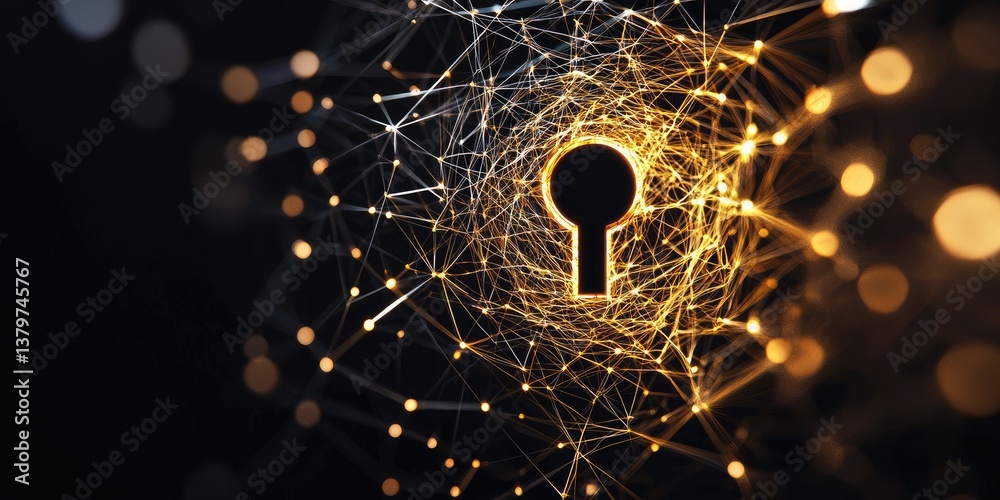 Aufkleber A stylized keyhole, a symbol of digital security, encircled by an intricate network of interconnected lines, signifying the protection and confidentiality of data.