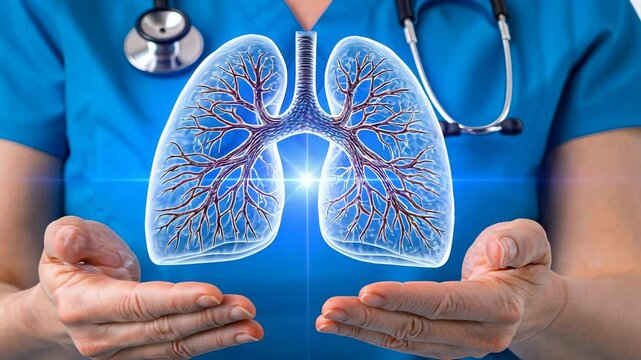 Close-up View of Hands Holding 3D Model of Human Lungs in Clinic