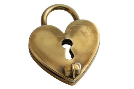 Romantic Brass Padlock Isolated On Transparent Background