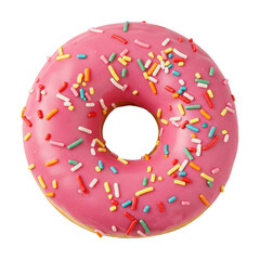 Naklejka premium Pink Frosted Doughnut with Rainbow Sprinkles, PNG