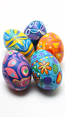 Colorful Easter Eggs Still Life Isolated on White Background