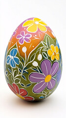 Handcrafted Easter Egg with Floral Design and Vibrant Colors Decorative Object against White Background