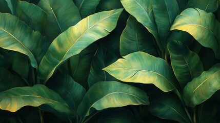 Lush Tropical Green Banana Leaves Background Vibrant Exotic Foliage Texture Nature Wallpaper