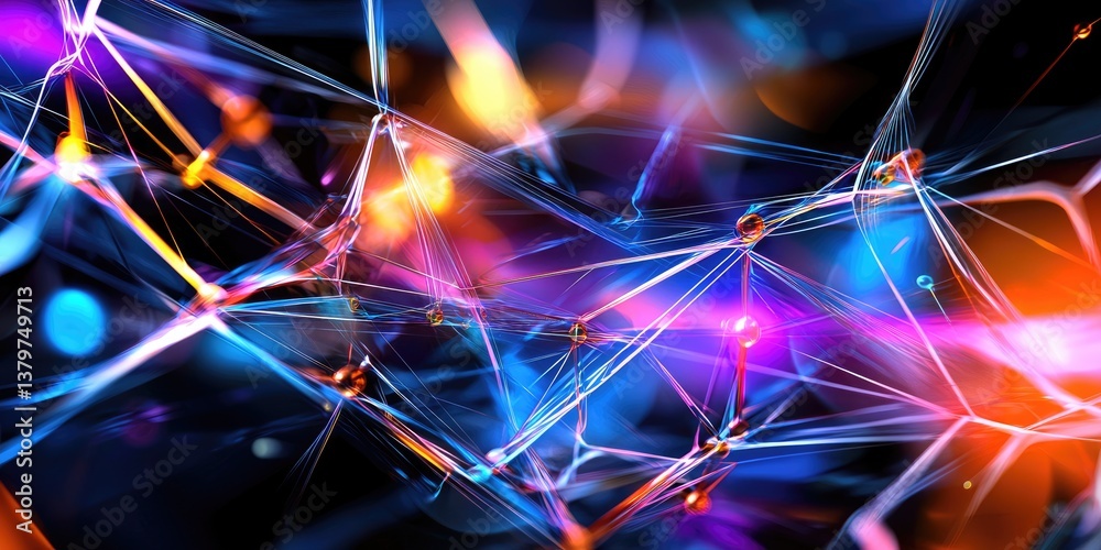 Aufkleber A dynamic abstract canvas of technology and science, where a intricate lattice of lines and geometric shapes, reminiscent of a digital network, pulsates with energy.