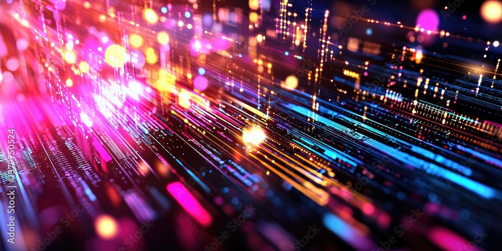 Aufkleber a sleek, futuristic interface, pulsating with digital data and vibrant colors, projected onto a glos