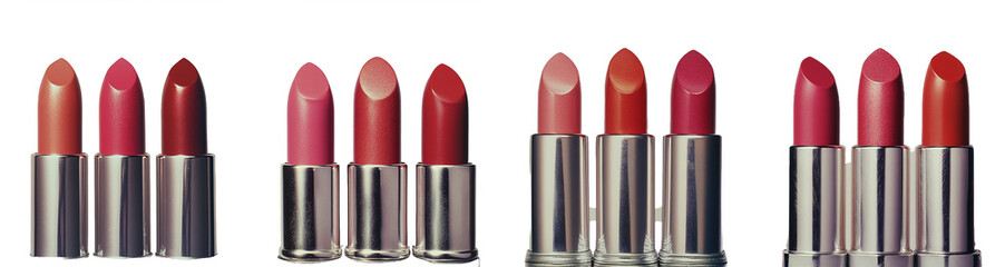 Obraz premium Lipstick Shades with Silver Tubes on a Transparent Background Glamour Set