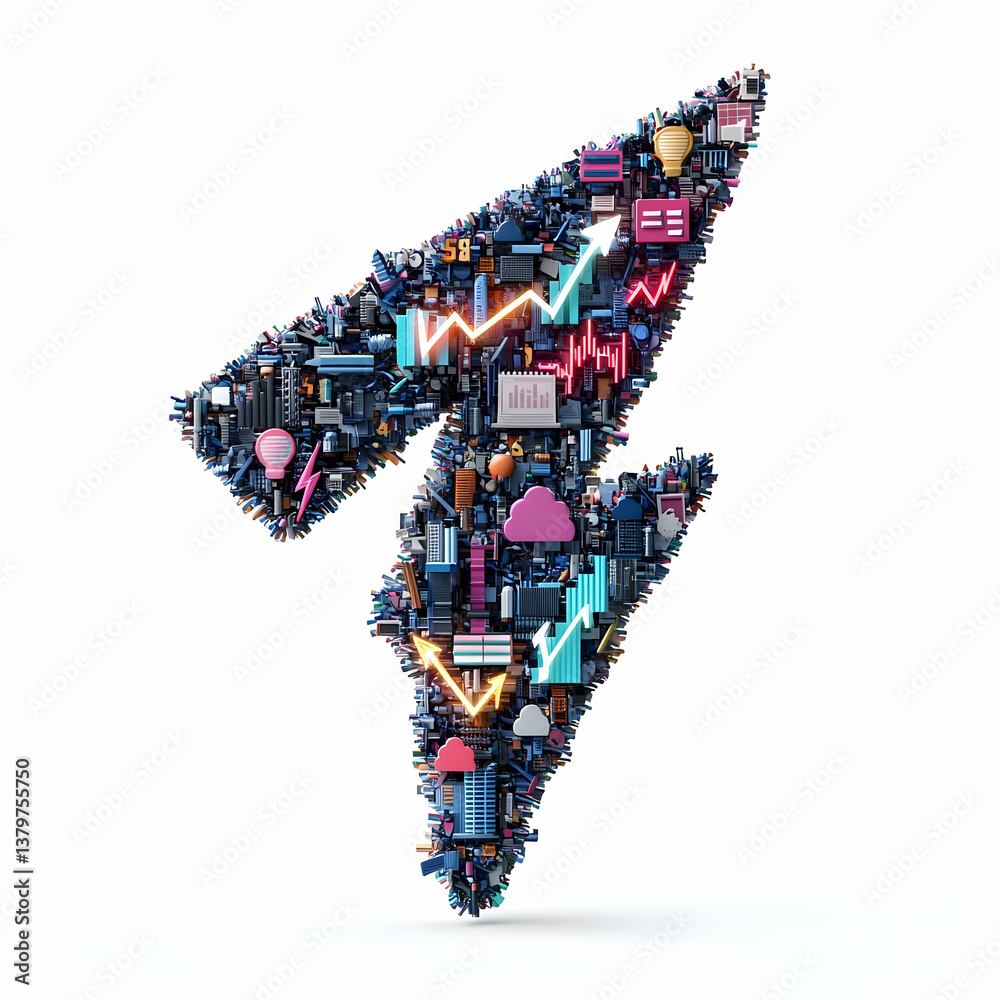 Poster abstract lightning icon with stylized graph and colorful elements