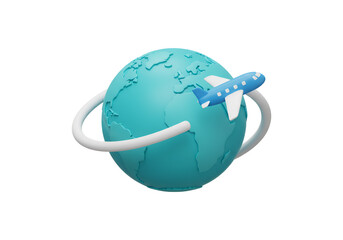 3D Airplane Circling a Globe for Global Travel