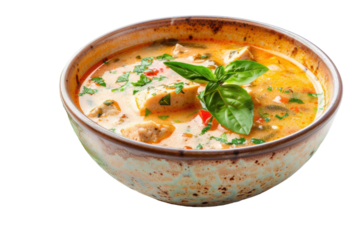 Fufu Dish with Light Soup Isolated On Transparent Background