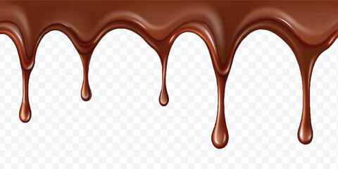 realistic dark liquid  chocolate dripping and flowing down from the top, isolated on white background